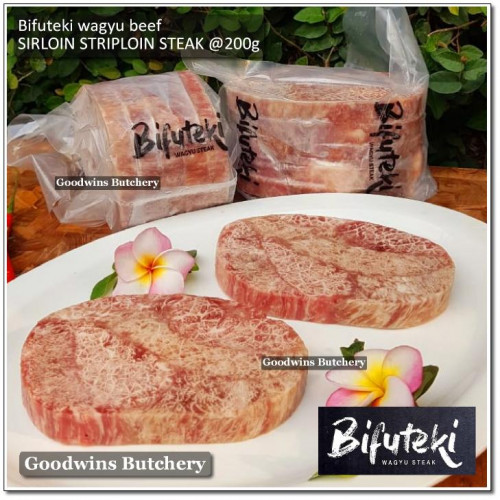 Beef Sirloin Striploin Porterhouse Has Luar Australia frozen MELTIQUE Wagyu BIFUTEKI steak +/- 3/4" SHARED (price/pc 200g)